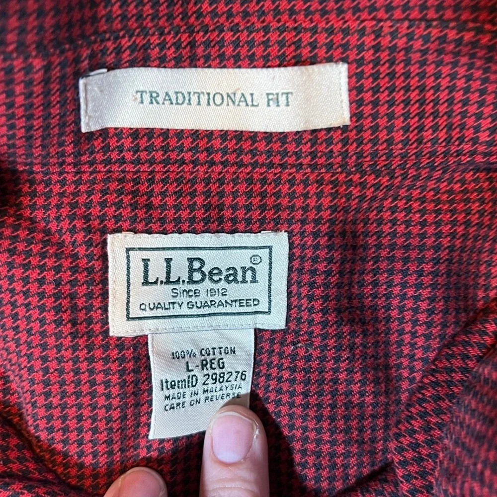 L.L. Bean Mens L traditional Fit Long Sleeve Button Down Shirt Red Black Gingham